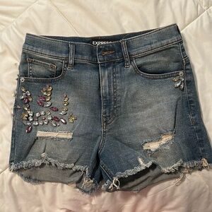 EXPRESS Denim Gemstone Embellished High Rise Shorts